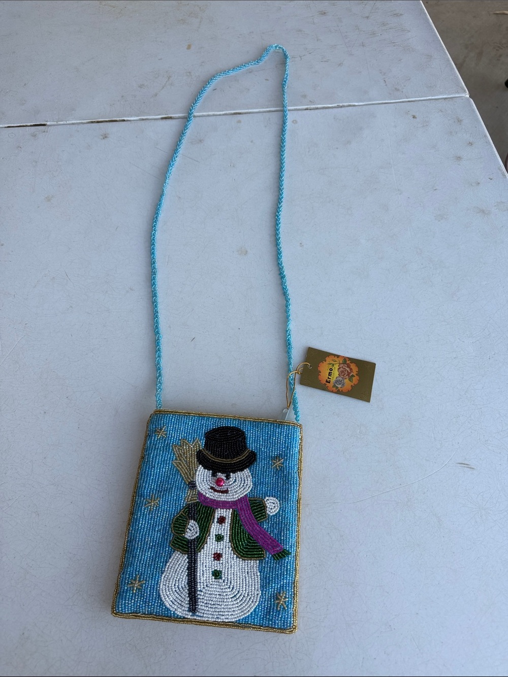 NWT Ermo Beaded Snowman Crossbody with Turquoise Strap